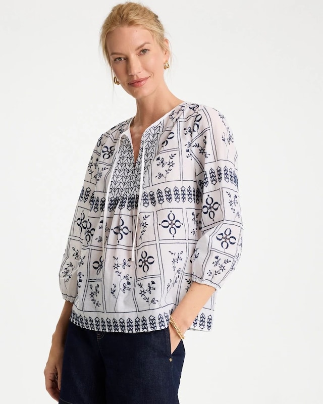 Embroidered Cotton Voile Blouse - image 1